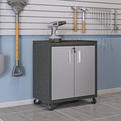 Manhattan Comfort Fortress Rolling 2 Door Garage Storage Cabinet, Black/Gray
