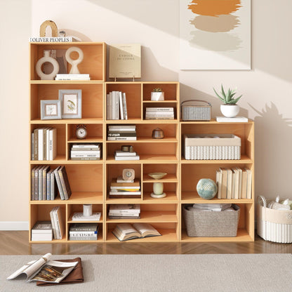 WHOOSPEREH 3 Cube Organizer Bookcase, Expandable Storage Shelves, Wooden Open Shelving Unit Book Shelf for Living Room, Office, Bedroom, Mid-Century Style Wood Furniture, Beech Color (1 Set)