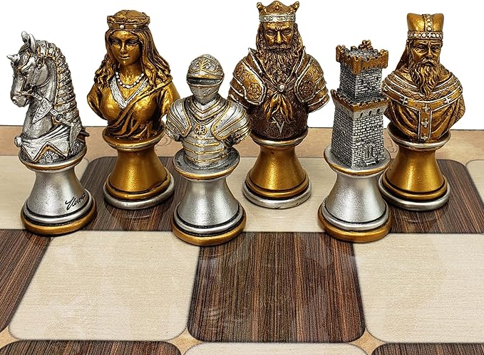 Medieval Times Crusades Knight Chess Men Set Gold &amp Silver Busts - NO Board
