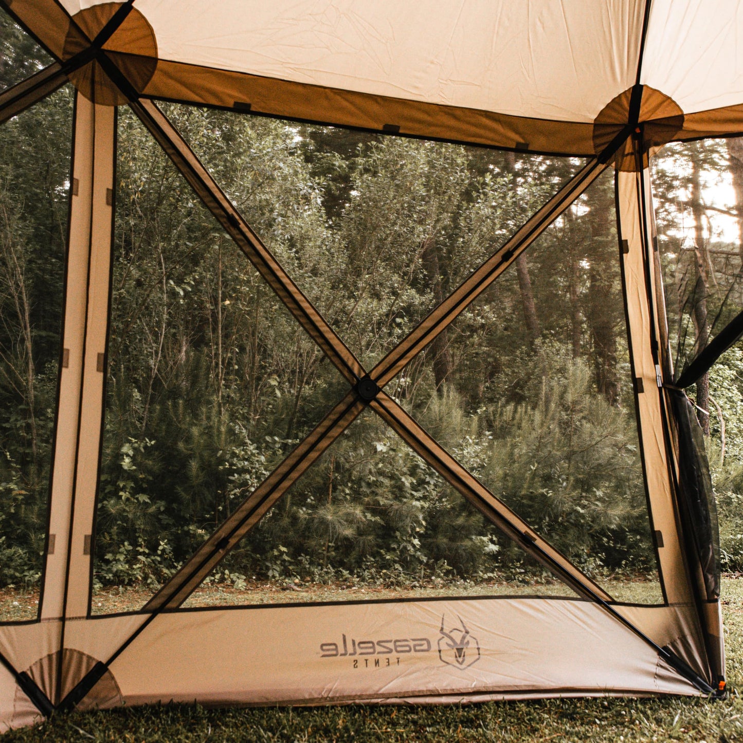 Gazelle Tents™, G6 6-Sided Portable Gazebo, Easy Pop-Up Hub Screen Tent, Durable, TriTech Mesh, Waterproof, UV Resistant, 8-Person & Table, Desert Sand, 86" x 124" x 124", GG602DS