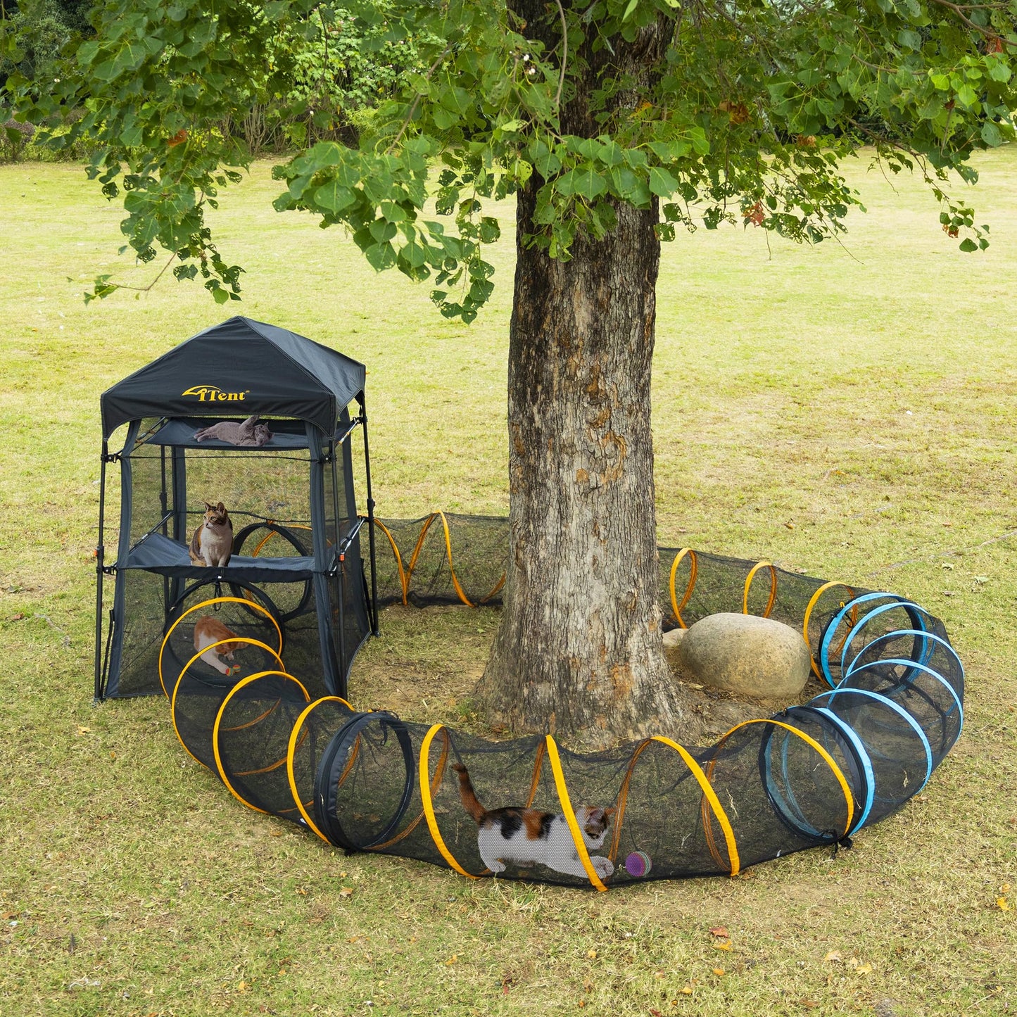 Cat Play Tunnel-2 Packs for Indoor and Outdoor, Cat Play House, Cat Enclosures Easy to Connect with Two Zipper Doors,Product Size 67'' x 18'',2pcs /Set Plus 2pcs /Set