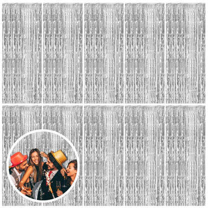 10 Pack Silver Backdrop Curtain Party Decorations Foil Fringe Backdrop Silver Tinsel Streamers Birthday Bachelorette New Year Christmas Wedding Baby Shower Disco Party Decorations