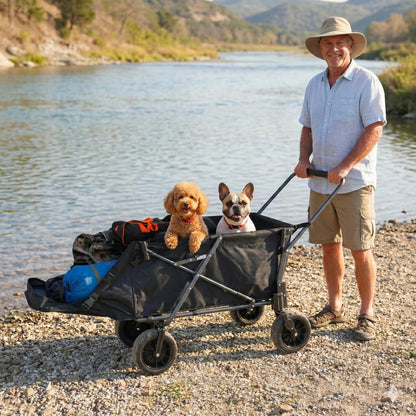 REDCAMP Folding Dog Wagon Cart with Extendable Rear End Heavy Duty, 220L Large Collapsible Utility Cart Dog Stroller with Tailgate for Sports Shopping Pet, Black