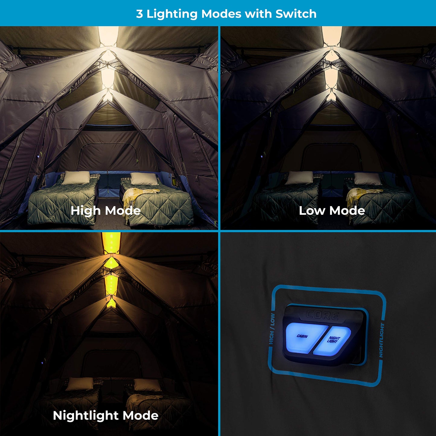 CORE 12 Person Lighted Instant Cabin Tent with Footprint and Tent Kit