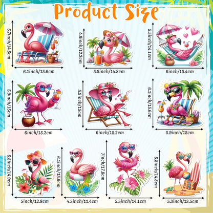 JAPBOR Cruise Door Decorations Magnetic - 10PCS Summer Flamingo Cruise Magnet, Tropical Flamingos Car Ship Refrigerator Magnets Decal, Funny Hawaii Fridge Magnetic Stickers for Home Kitchen Decor