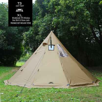 Preself 4~6 Person Tipi Hot Tent T3 XL with Screen Window, Height 8' 6" 2.6m, Diameter 15' 4.6m, for Wood Buring Stove Bushcraft Family Camping Hunting Fishing (Tent)