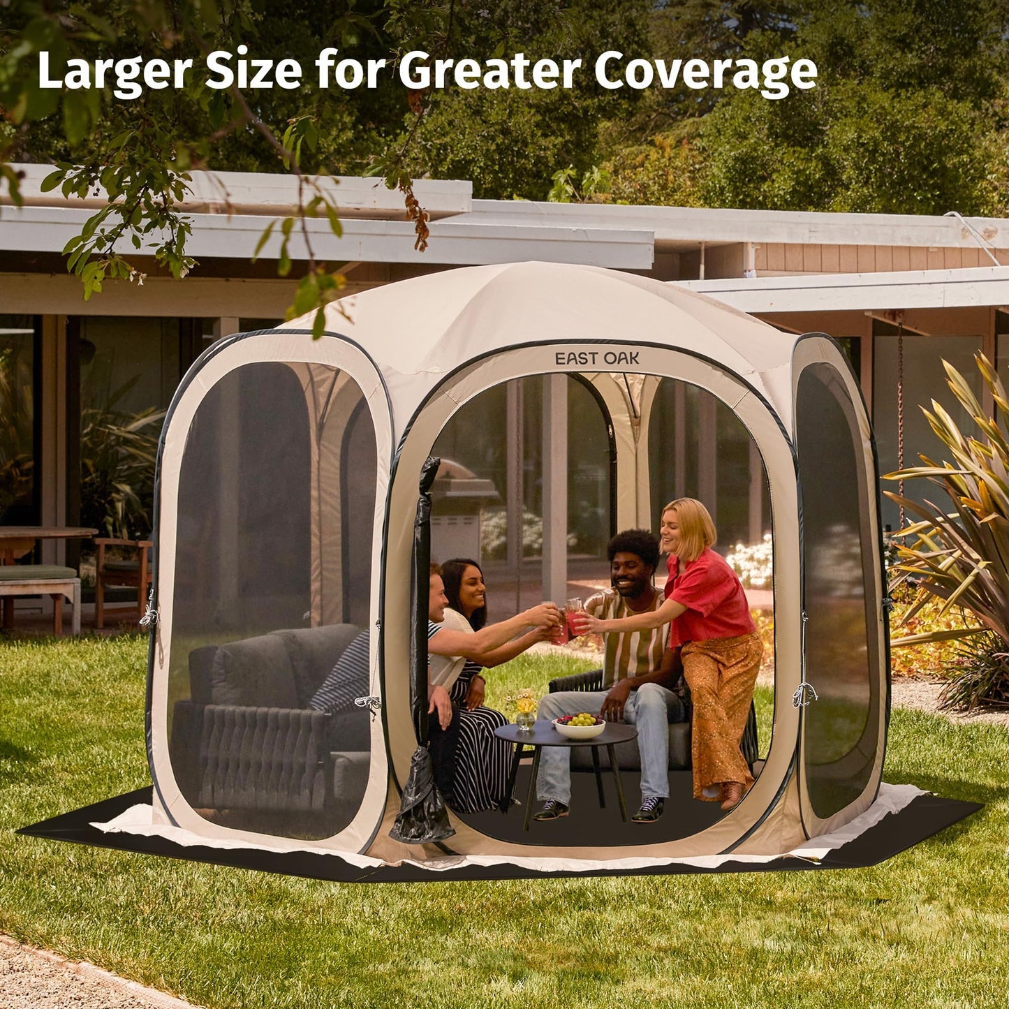 Bundle of East OAK 6×6 FT Pop Up Canopy Tent with MeshInstant Canopy with Portable Carry Bag, Beige + EAST OAK 6x6 FT Waterproof Tarps for Outdoors as Tent Floor Mat