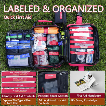 Comprehensive First aid Kits, First Aid Trauma Kit with Labelled Compartments for Cars, Home, Office, Backpacking, Camping, Traveling, and Cycling -324 Pieces