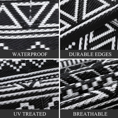 COZYLOOM Outdoor Rug 10' x 20' Waterproof for Patios Clearance, Reversible Outdoor Plastic Straw Camping Rug Carpet, Large Rugs Mats for RV, Camper, Deck, Balcony, Porch, Beach, Picnic,Black & White