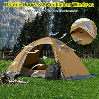 Camppal 2 Person Backpacking Tent, Waterproof 4 Season Tent, Windproof Rainproof Cold Weather Winter Tent for Camping, Hiking, Hunting, Motorbiking, Cycling - Khaki