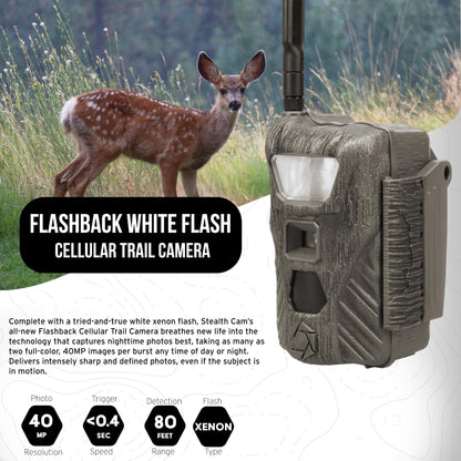 Stealth Cam Flashback 40MP White Flash Cellular Trail Camera 2-Pack with Two 32GB Memory Cards and Card Reader (5 Items)