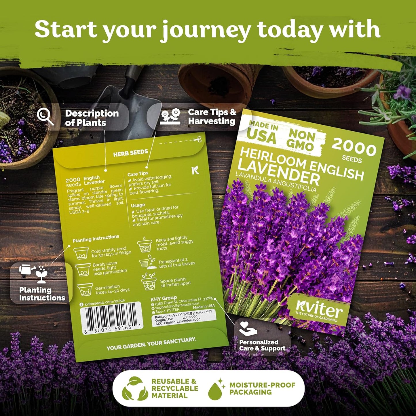 KVITER English Lavender Seeds - Organic Heirloom Perennial for Indoor & Outdoor Planting | Non-GMO Lavandula angustifolia