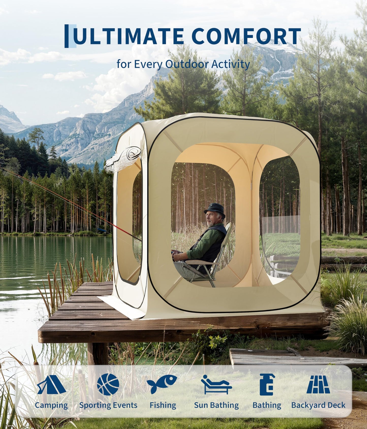 Pop Up Bubble Tent Tent, 3-4 Person Portable Screen House Room Instant Shelter, Clear Sport Rainproof Camping Sun Shelter Coldproof for Patio, Backyard, Deck, Sports Events, Beige