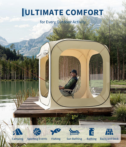 Pop Up Bubble Tent Tent, 3-4 Person Portable Screen House Room Instant Shelter, Clear Sport Rainproof Camping Sun Shelter Coldproof for Patio, Backyard, Deck, Sports Events, Beige