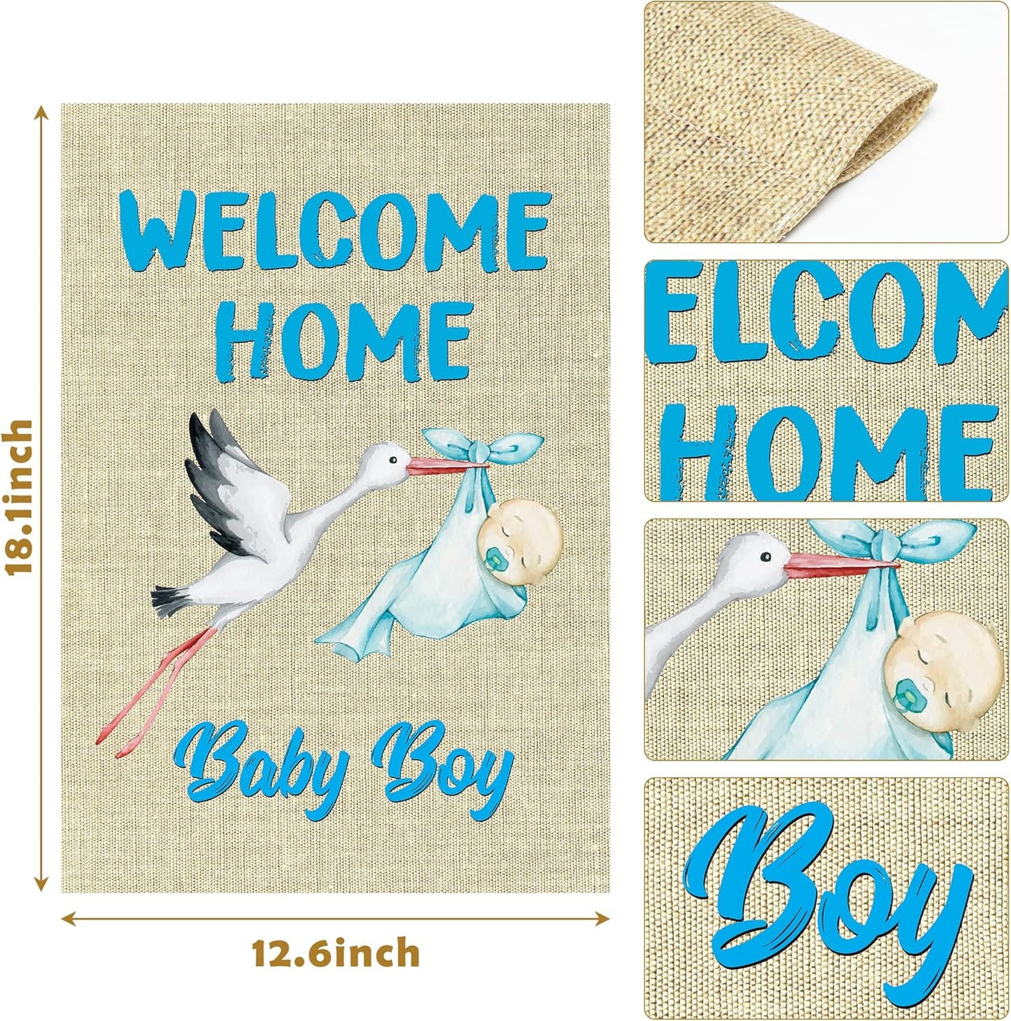 WATINC Welcome Home Baby Boy Garden Flag - Double-Sided Burlap Decor for Baby Showers | 12 x 18 Inch
