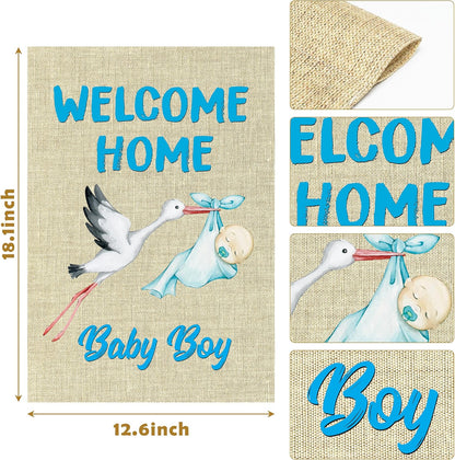 WATINC Welcome Home Baby Boy Garden Flag - Double-Sided Burlap Decor for Baby Showers | 12 x 18 Inch
