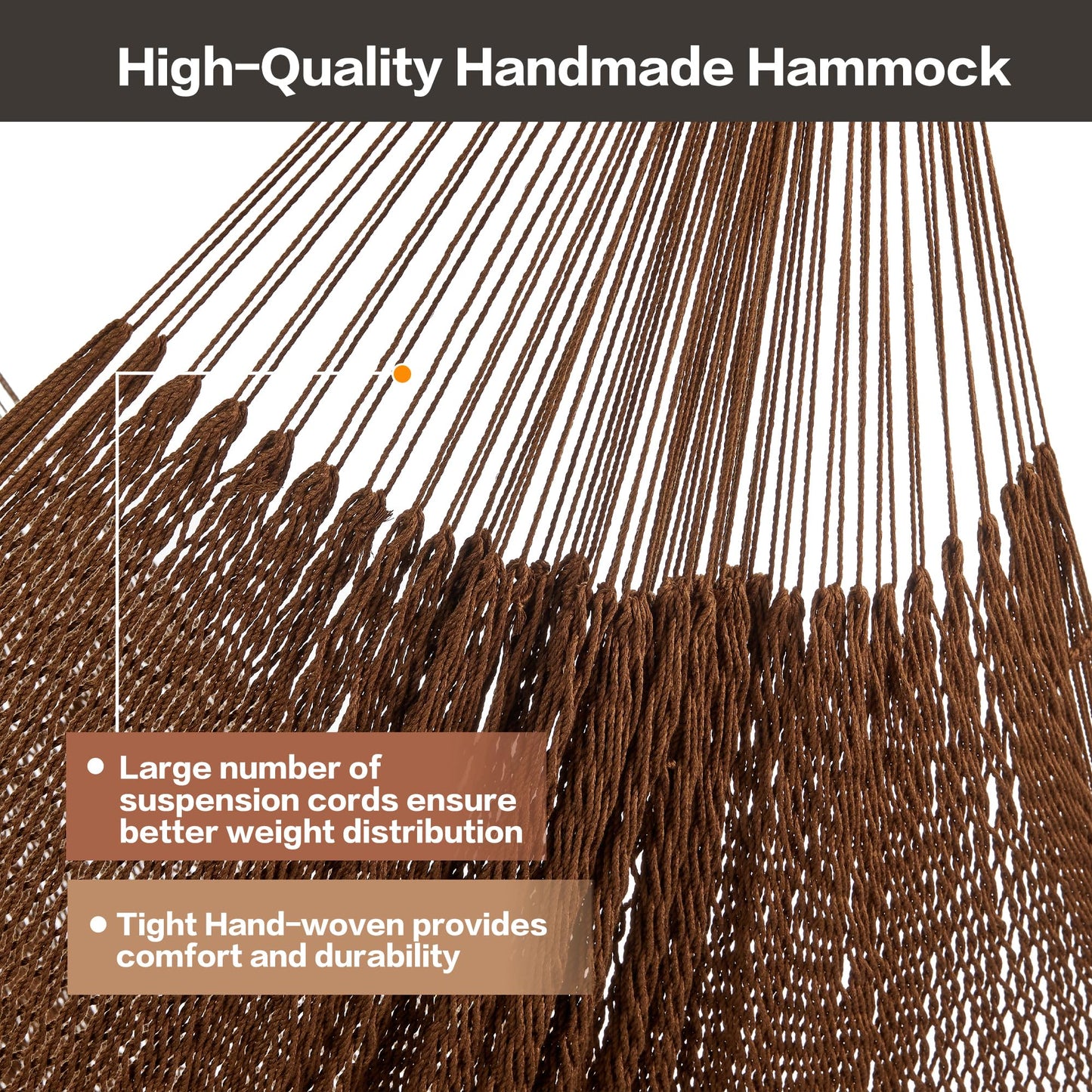 CHULIM Handwoven Mayan Hammock with 10ft Tree Straps, 550lbs Capacity Soft Rope Double Hammock, Portable Outdoor Hammock with Carry Bag for Camping Backyard Beach - Coffee