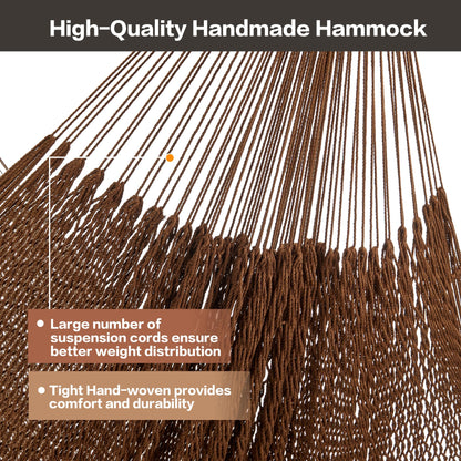 CHULIM Handwoven Mayan Hammock with 10ft Tree Straps, 550lbs Capacity Soft Rope Double Hammock, Portable Outdoor Hammock with Carry Bag for Camping Backyard Beach - Coffee