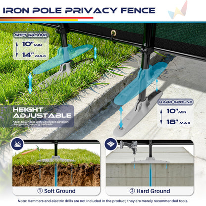Windscreen4less Outdoor Privacy Fence Screen, 6'x12' Freestanding Privacy Fencing Set with Iron Poles and Ground Spikes, UV Resistant Mesh Cover Garden Pet Fencing for Backyard Patio Pool, Green