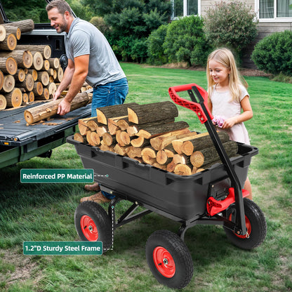 1200lbs Garden Dump Cart,Ultym Heavy Duty 7 Cu.Ft Trailer Dump Cart with Hitch,Garden Dump Wagon with 13" All Terrain Wheels & 2-in-1 Handle,Tow Behind for Lawn Mower Tractor ATV