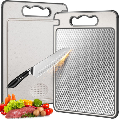LOZOVIN Stainless Steel Cutting Board - Scratch Resistant & Reversible Design, 14.4"x9.8", Grey