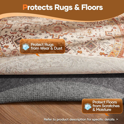 Veken Round Non-Slip Rug Pad - Cushioned Felt & Silicone Backing, 5 Ft, 1/8" Thick for Hardwood Floors