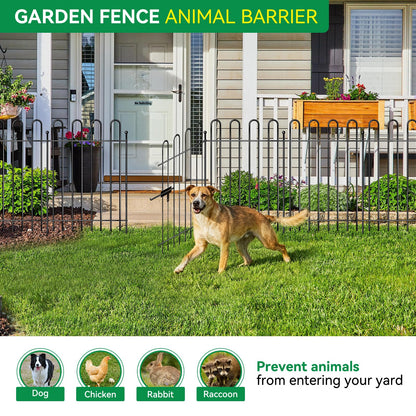 Metal Decorative Garden Fence, 32" High x 26" Wide (9 Panels + 1 Gate) Total Length 21.6 ft, No Dig Dog Fence Outdoor for Yard, Rustproof Animal Barrier Fencing, Garden Edging Border for Yard