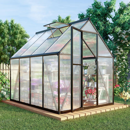 Jiliusure 6 x 8 FT Greenhouse for Outdoors, Polycarbonate Greenhouse with Quick Setup Structure and Roof Vent, Aluminum Large Walk-in Green House for Outside Garden Backyard, Dark Gray