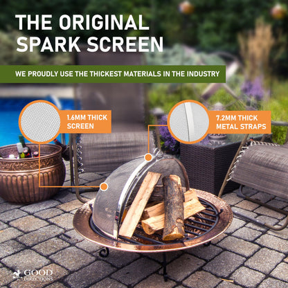 Good Directions Heavy Duty Fire Pit Spark Screen with Lifter, Stainless Steel, Hinged for Easy Access, 24 Inch Diameter