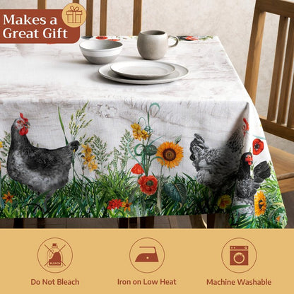 Maison d' Hermine Table Cloth Rectangle Table 100% Cotton 70 x 90 Inches Tablecloth Reusable Decorative for Dining Kitchen Room Farmhouse Home Gifts for Mothers Day Spring Summer - Basse Cour