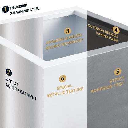 Wallowa Metallic Heavy Tall Outdoor/Indoor Planter Box, Seamless Metal Planter, Rectangular, 14”Lx14”Wx30”H, ‎25 Pounds Each, Pure White, No Assembly and Seamless, Set of 2