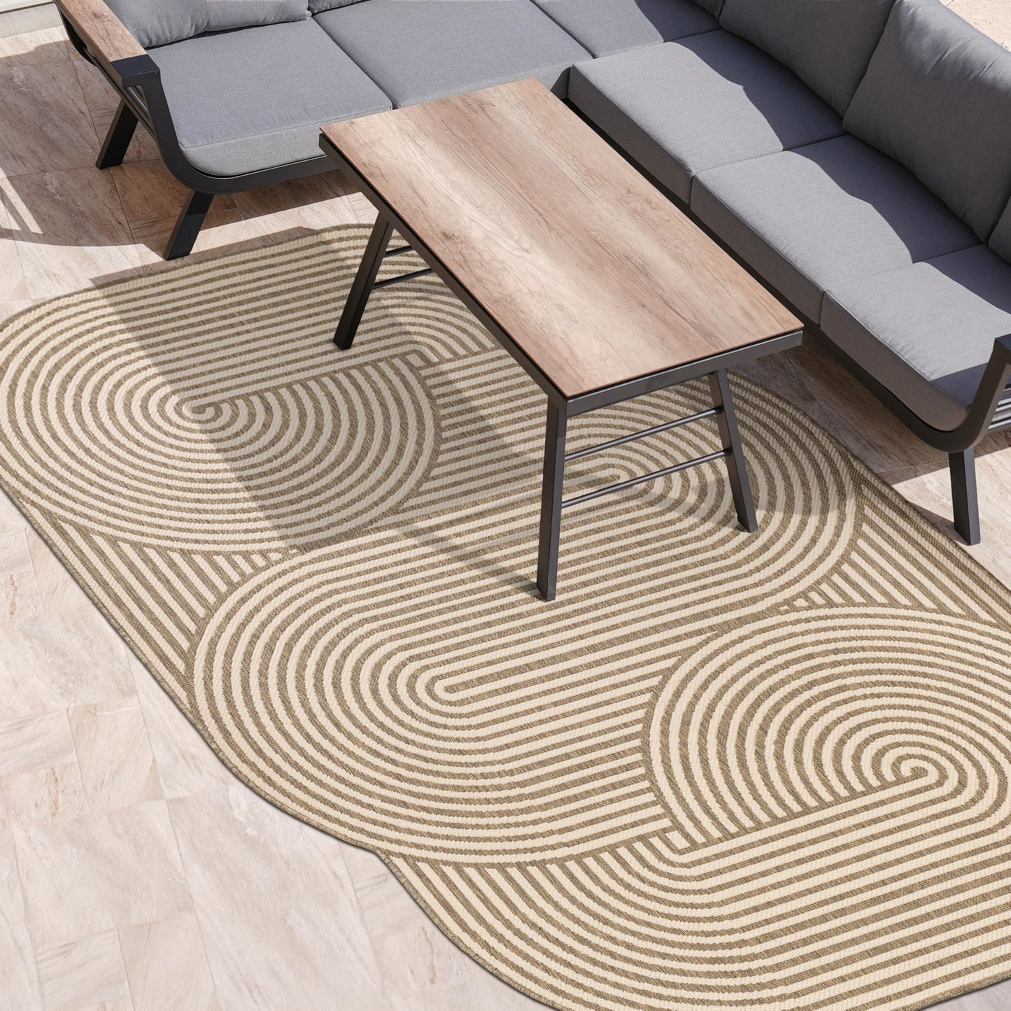 JONATHAN Y Geometric Arch Stripe Indoor Outdoor Area Rug 5X8 Beige/Brown, Margot Modern for Backyard, Patio, Porch, Easy-Cleaning, High Traffic, Pet-Friendly, Non-Shedding (SHP201A-5)