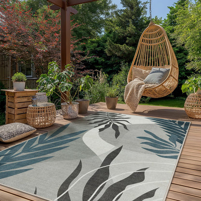GENIMO Indoor Outdoor Area Rug 8' X 10' Waterproof, Washable Door Mat Non Shedding, Easy Cleaning Outdoor Carpet for Patio, Entryway, Porch, Bathroom, Living Room, Bedroom, Backyard, Blue&Grey