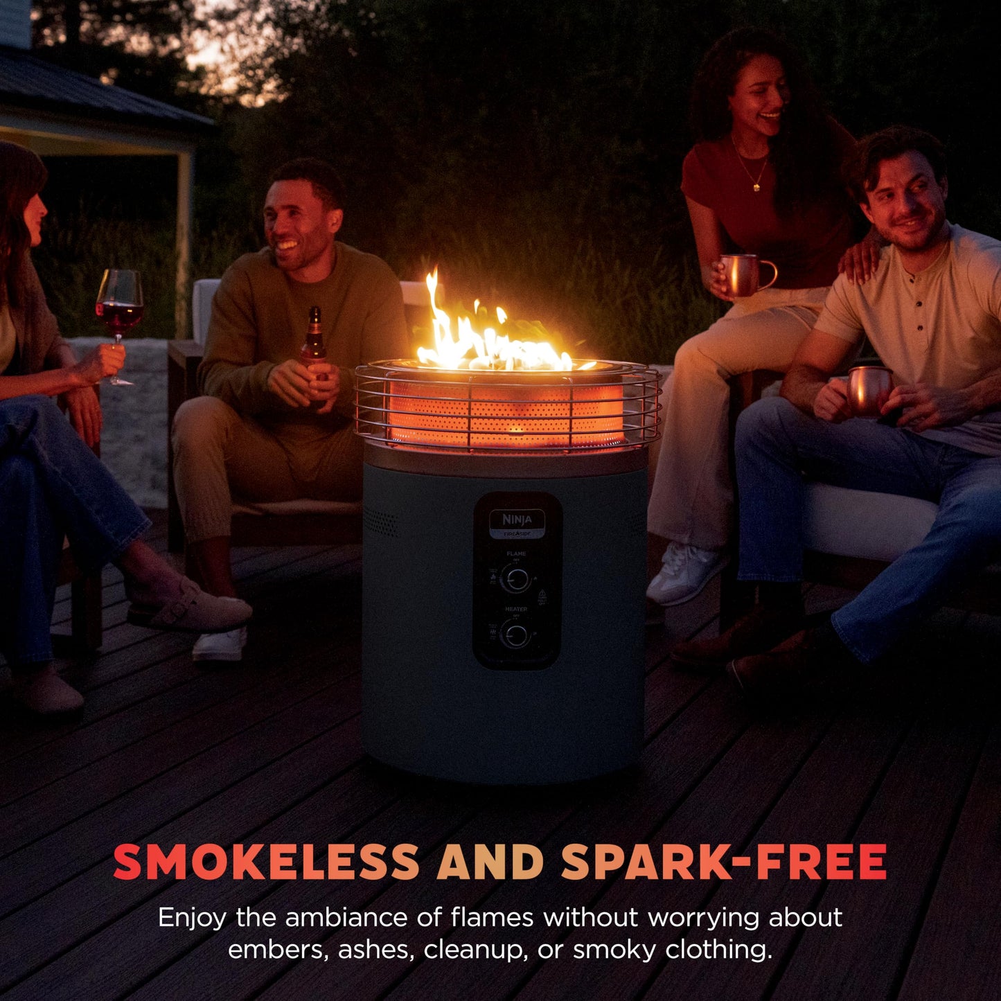 Ninja Fireside360™ Outdoor Heater & Fire Pit | 3 Modes: Flame, Heat, Flame & Heat | Portable for Patio, Deck, Camping | Easy Control Smokeless Flames | Push to Start Ignition | Charcoal | OF101AMZ