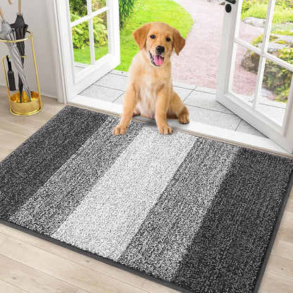 Smiry Dog Door Mat - Absorbent Indoor/Outdoor Mat for Muddy Paws | Non-Slip, Low-Profile Design (30x20 Inches, Grey Striped)