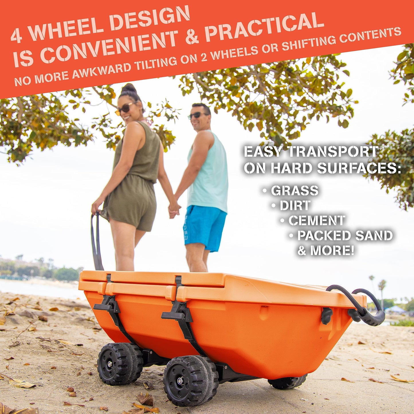 CUDDY Crawler Cooler with Wheels – 40 QT Amphibious Floating Cooler and Dry Storage Vessel - Orange