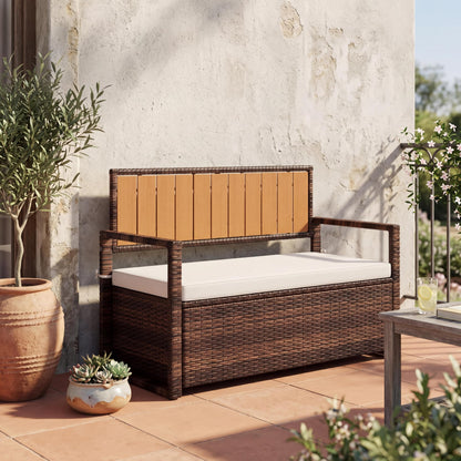 Outdoor Storage Bench with Cushion, 2-Seater PE Rattan Storage Box with Backrest & Armrests, 75 Gallon, 400 lbs Capacity Weatherproof Patio Bench for Garden, Balcony, Porch, Pool, Yard,Dark Brown