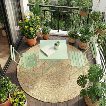 Garvee 3-Piece Patio Bistro Set – Metal Frame Folding Patio Furniture, Outdoor/Indoor Bistro Table and Chairs Set, No Assembly Needed, for Balcony, Yard, Garden, Green