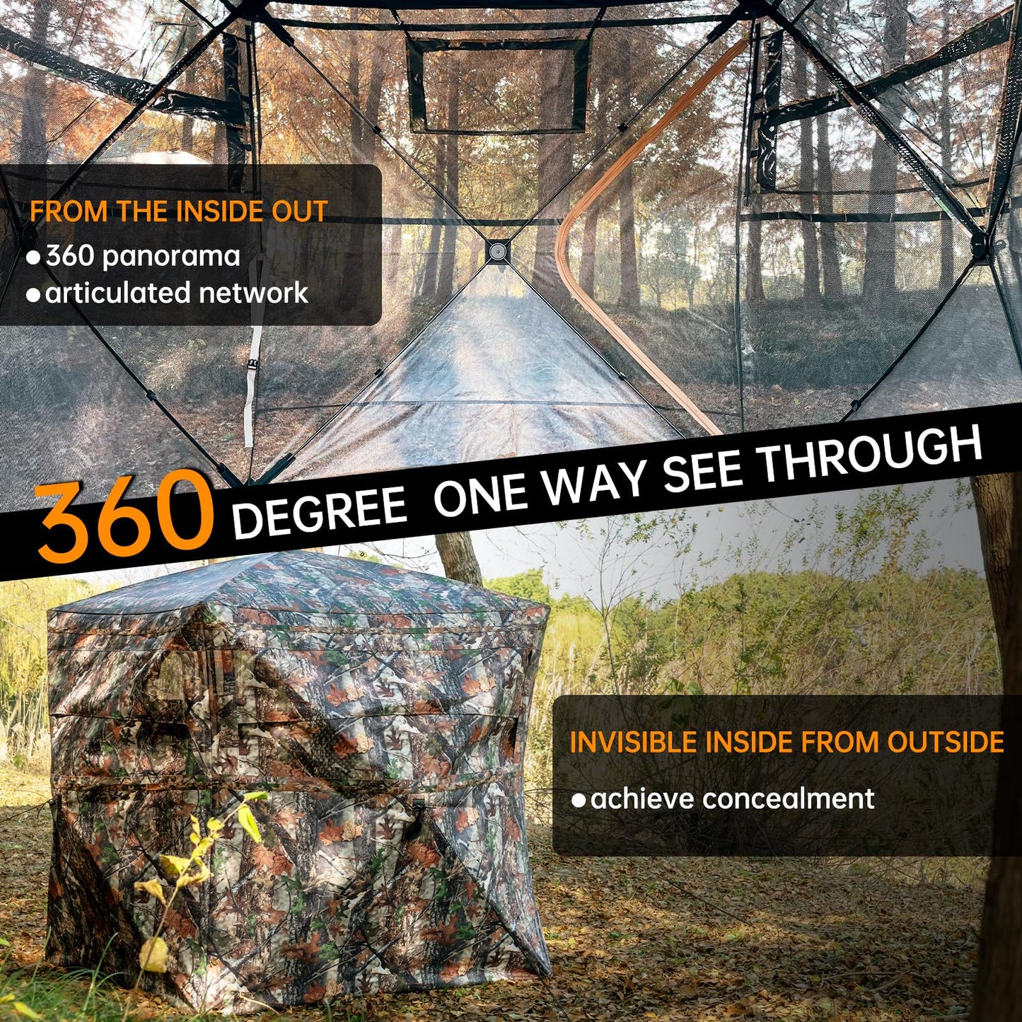 JOMAILIEEL 360 Degree See Through Ground Blinds for Deer and Turkey, Pop Up Deer Blind with Double Doors, Portable Carry Bag and Quiet- Fast Setup