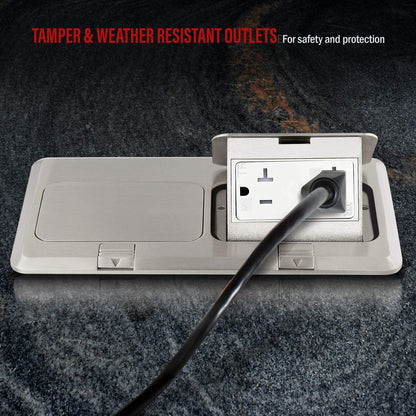 ENERLITES - 662301-S-STICKERED Dual Pop-Up Floor Box Kit, 8.68” X 4.75” Cover, 20A Tamper-Weather Resistant Receptacle Outlets, Watertight Gasket, Corrosive Resistant Hardware, 962301-S, Nickel Plated Brass, 2 Gang, Model: 662301-S