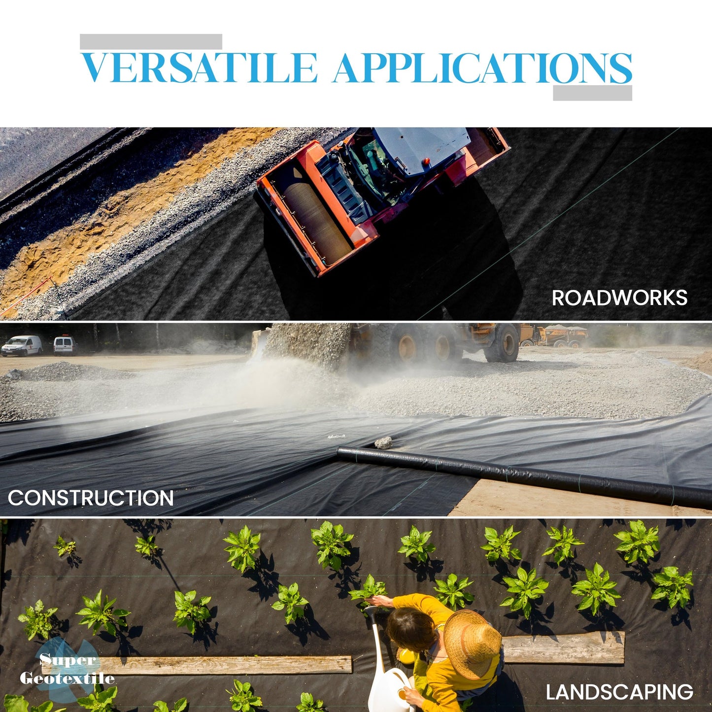 Super Geotextile Woven Geotextile Fabric for Driveway and Road Stabilization, Construction Underlayment, Erosion Control, Commercial Grade 50 Year for Gravel Roads and Pavers (12.5x100) Ships Folded