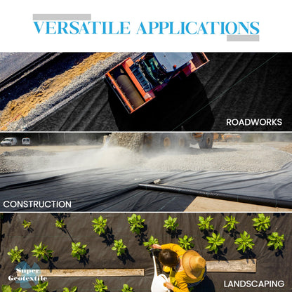 Super Geotextile Woven Geotextile Fabric for Driveway and Road Stabilization, Construction Underlayment, Erosion Control, Commercial Grade 50 Year for Gravel Roads and Pavers (12.5x100) Ships Folded