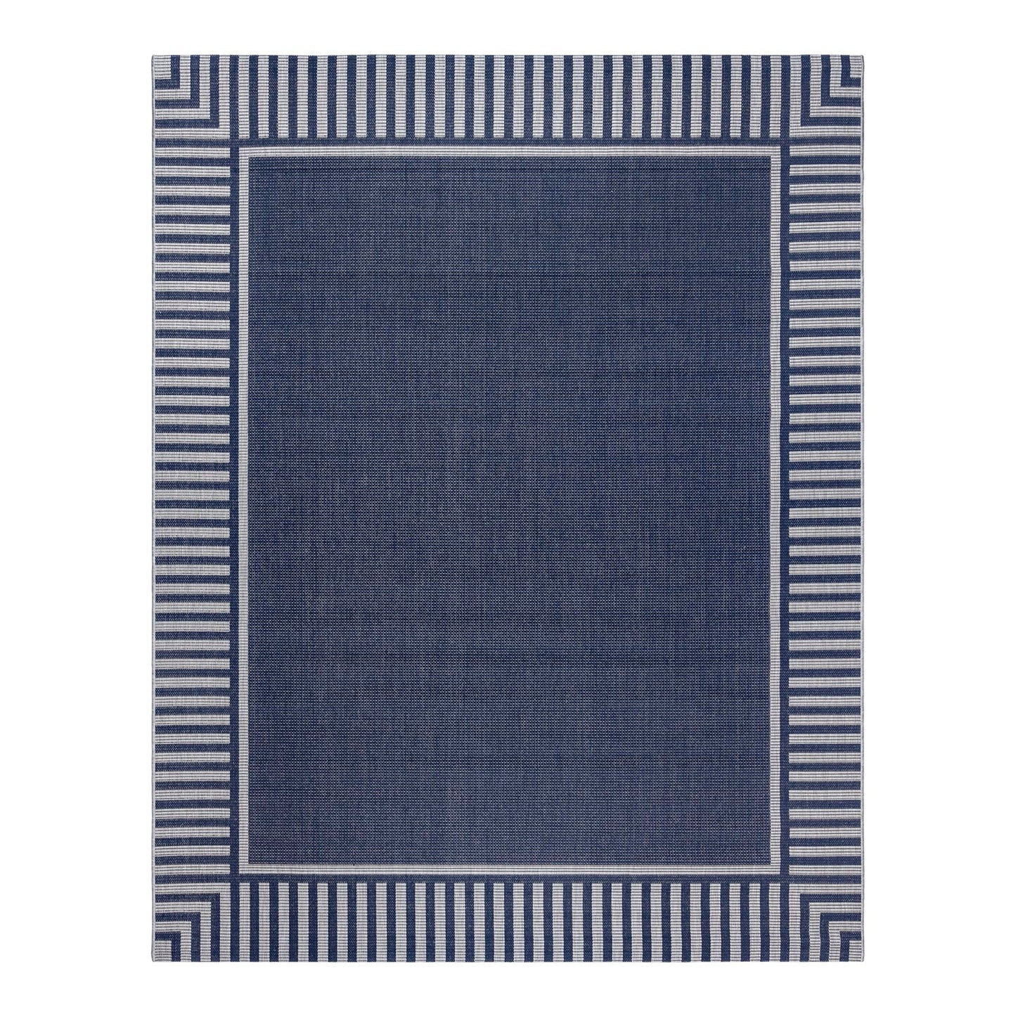 Gertmenian Indoor/Outdoor Flatweave Area Rug - 5x7 Standard, Stain & UV Resistant, Quick-Drying, Ideal for Deck, Patio, Poolside, Mudroom - Klano Striped Navy, Gray, 28009