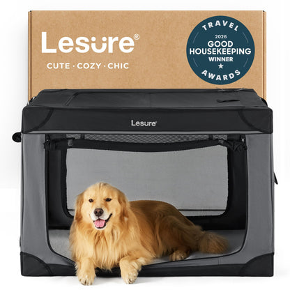 Lesure Shown on TODAY Show Soft Collapsible Dog Crate - 42 Inch Portable Travel Crate for Extra Large Dogs Indoor & Outdoor, 4-Door Foldable Pet Kennel with Mesh Windows, Black