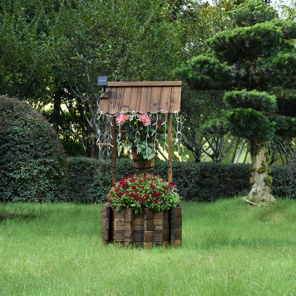 Notume Garden Wooden Decor Rustic Wishing Well with Light Planter Outdoor Home Décor for Patio, Upgrade Wishing Well Garden, Yard Hanging Bucket Patio Lawn Backyard Home Decor