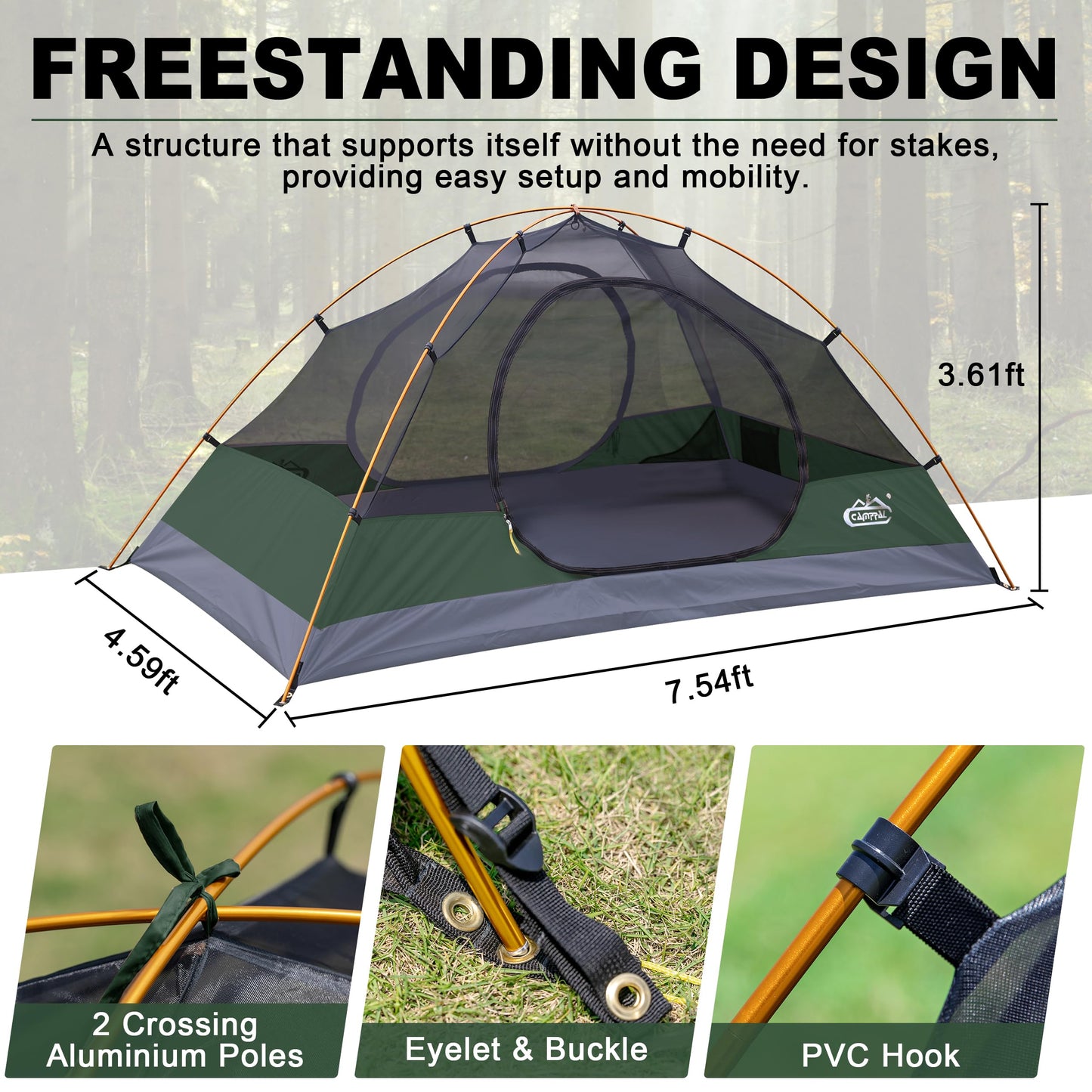 2 Person Backpacking Tent, Waterproof Windproof Two Person Tent, Lightweight Easy Setup 2 Man Tent for Camping, Hiking, Biking, Cycling, Motorbiking, Mountaineering - Green