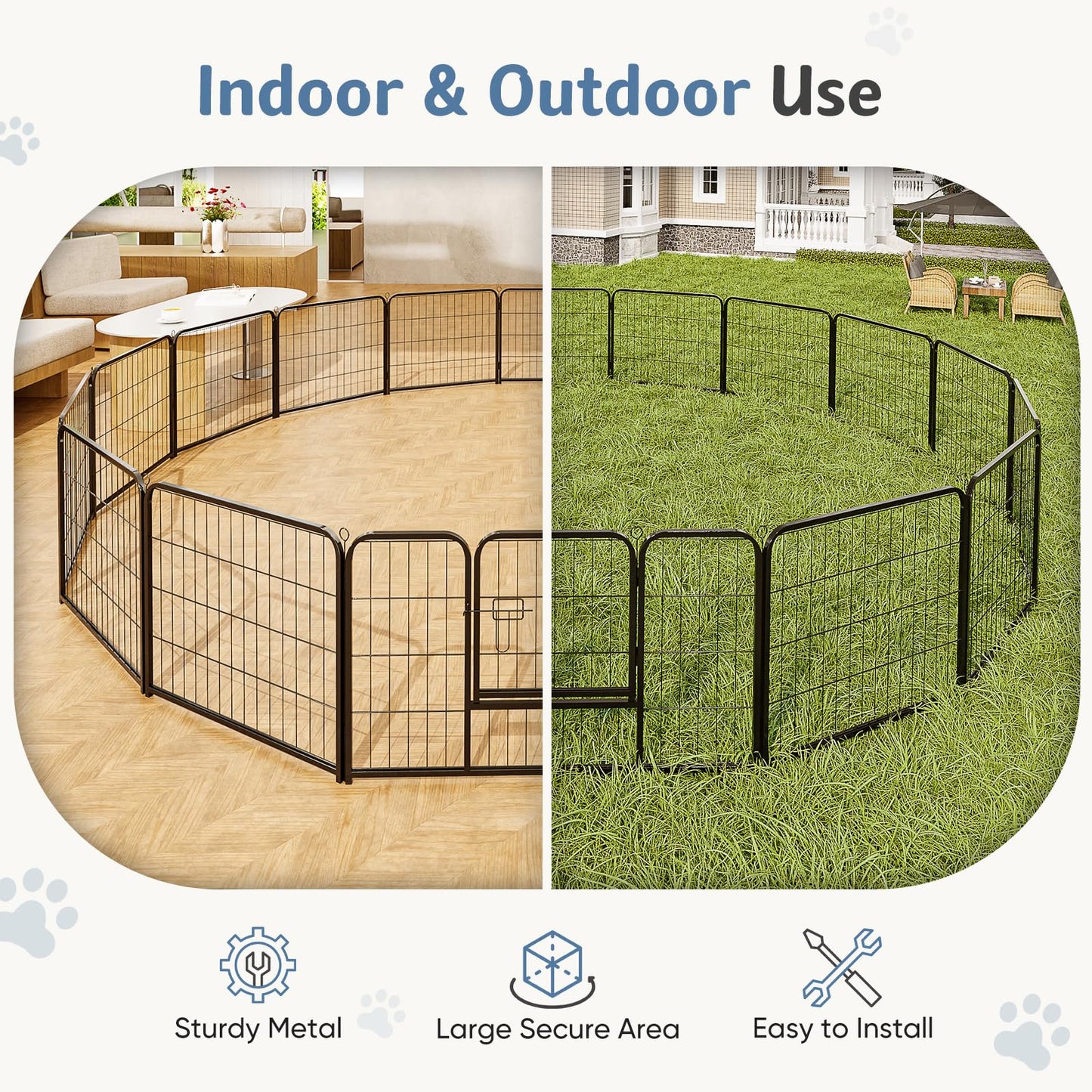 DUMOS Dog Playpen Indoor, Metal 32 Inch 16 Panels Foldable Pet Fence with Door, Outdoor Small Medium Large Dog Puppy Portable Exercise Play Pen for RV Camping, Trips, Play Yard