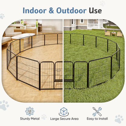 DUMOS Dog Playpen Indoor, Metal 32 Inch 16 Panels Foldable Pet Fence with Door, Outdoor Small Medium Large Dog Puppy Portable Exercise Play Pen for RV Camping, Trips, Play Yard