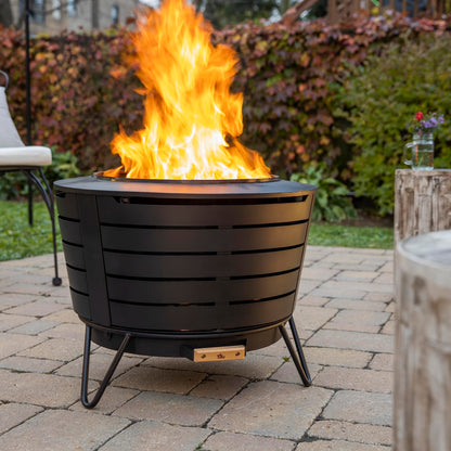 TIKI Patio Smokeless Outdoor Fire Pit, 25-Inch Wood-Burning Bonfire with Removable Ash Pan, Stand, and Weather-Resistant Cover