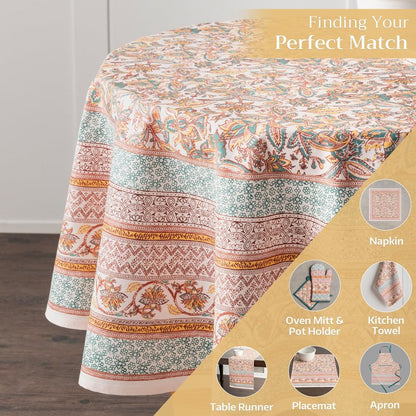 Maison d' Hermine Table Cloth Round Table 100% Cotton 63 Inches Fall Tablecloth Reusable Everyday Use for Thanksgiving Christmas Decorations Dining Farmhouse Party (Nila)